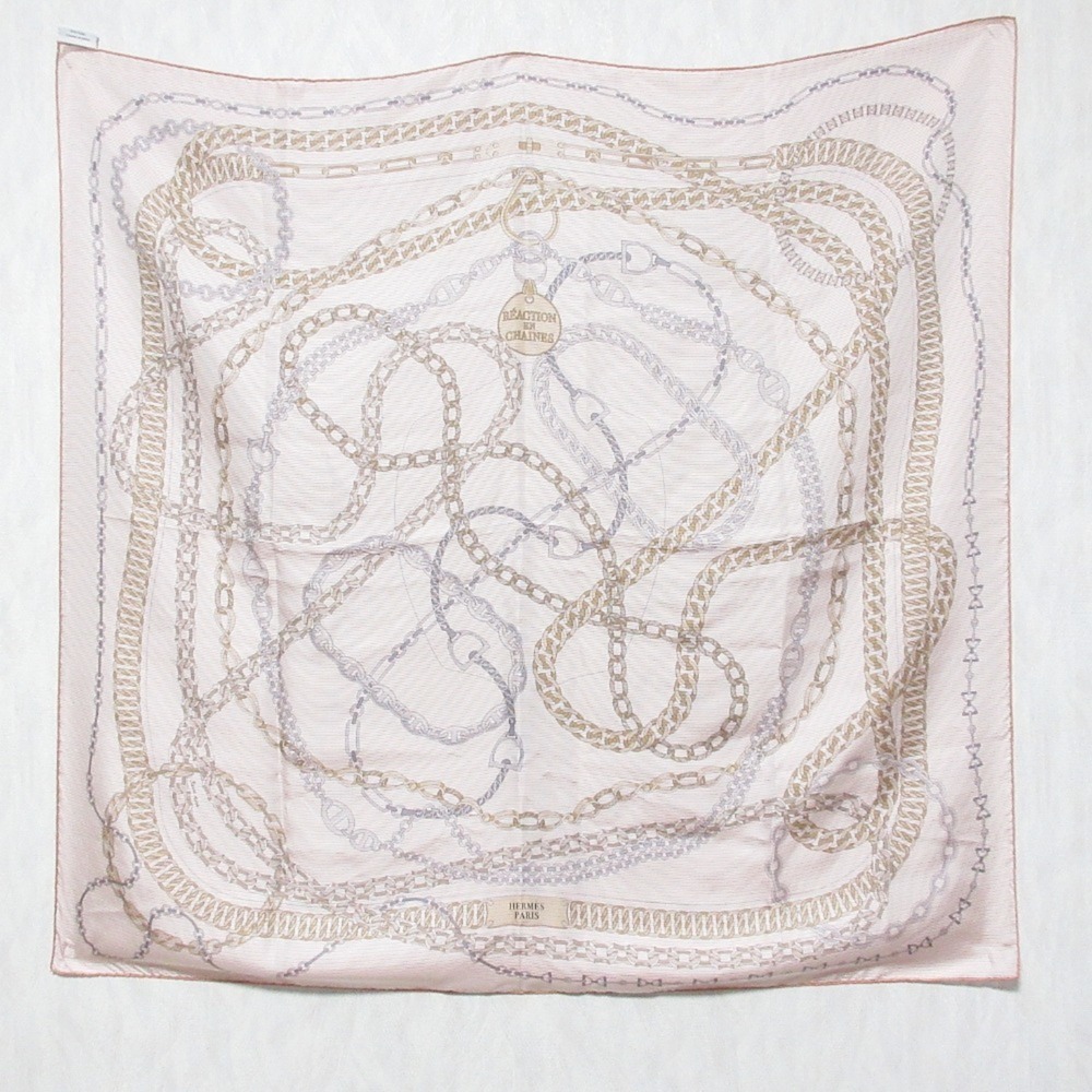 HERMES Carre 90 Reaction in Chaines (Chaine d'Ancre motif) Silk Scarf, White,...